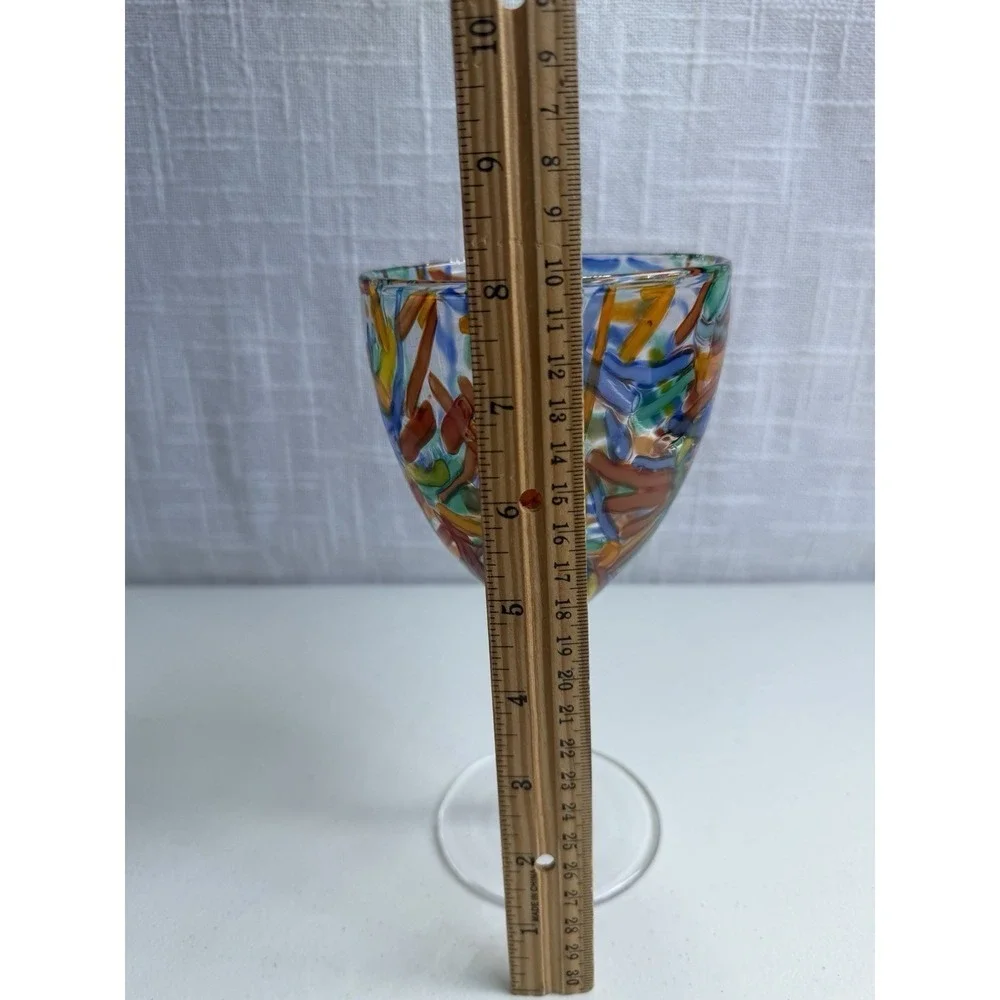 Vntg Pier 1 Imports Multicolor Confetti Hand Blown Art Glass Goblets 8